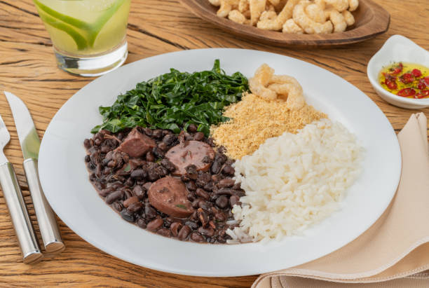 istock Typical brazilian feijoada with rice, pepper, farofa, kale, caipirinha and cracklings 1408041095