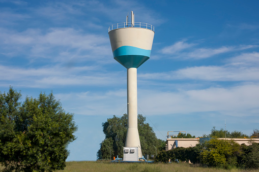 city reservoir building pressure, water tower and pump