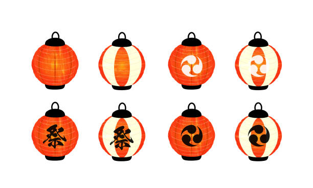 ilustrações de stock, clip art, desenhos animados e ícones de watercolor style vector icon set of lanterns used in japanese festivals - japanese lantern