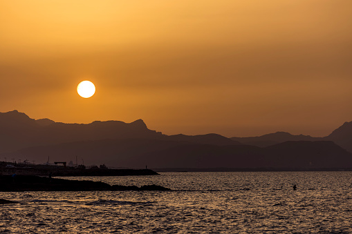 beautiful sunset over mountain range in the north east of mallorca island, baleares, spain.