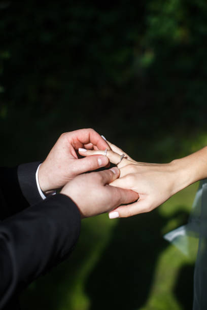 istock The groom wears a ring to the bride 1408043114