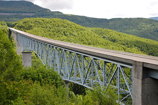 Long bridge spanning over forested area