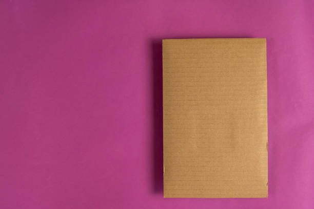 a rectangular piece of brown cardboard against a magenta background. copy space for text and design elements. top view. - 5599 imagens e fotografias de stock