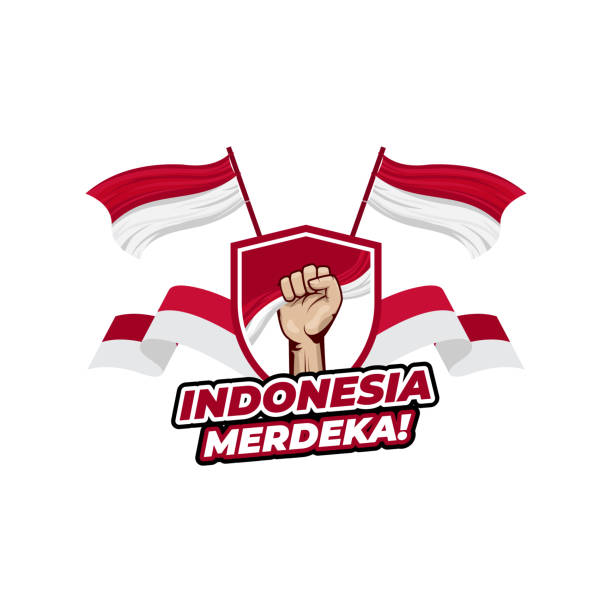Happy Indonesia independence day greeting design with Clenched fist hand illustration Happy Indonesia independence day greeting design with Clenched fist hand illustration garuda pancasila stock illustrations