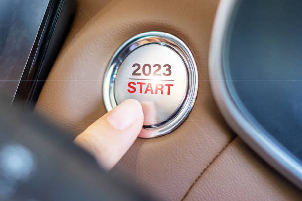 istock Finger press a car ignition button with 2023 START text inside  automobile. New Year New You, forecast, resolution, motivation, change, goal, vision, innovation and planning concept 1408050249