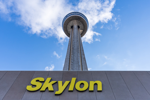 Niagara Falls, Ontario, Canada - December 19 2021 : Skylon Tower observation tower.