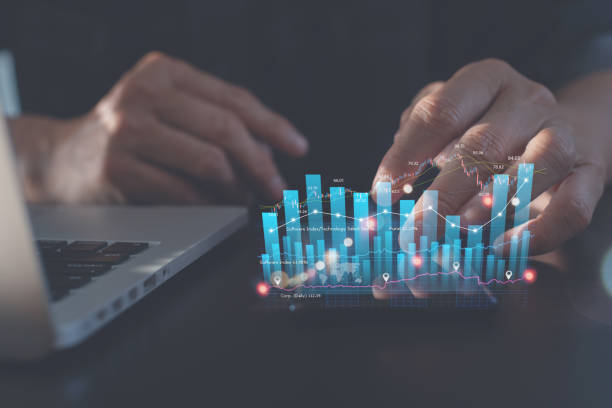 istock Business strategy analysis, finance and technology concept. Businessman analyzing sales data and financial graph on virtual screen 1408057693