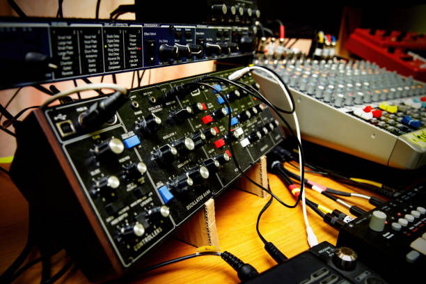 istock The surface with sliders of a sound mixer controller 1408058194