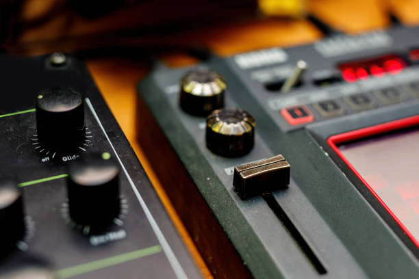 istock The surface with sliders of a sound mixer controller 1408058198