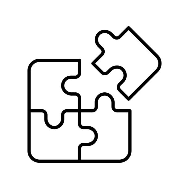 illustrations, cliparts, dessins animés et icônes de compétences en travail d’équipe ligne continue ligne modifiable ligne de trait modifiable - leisure games solution puzzle jigsaw puzzle