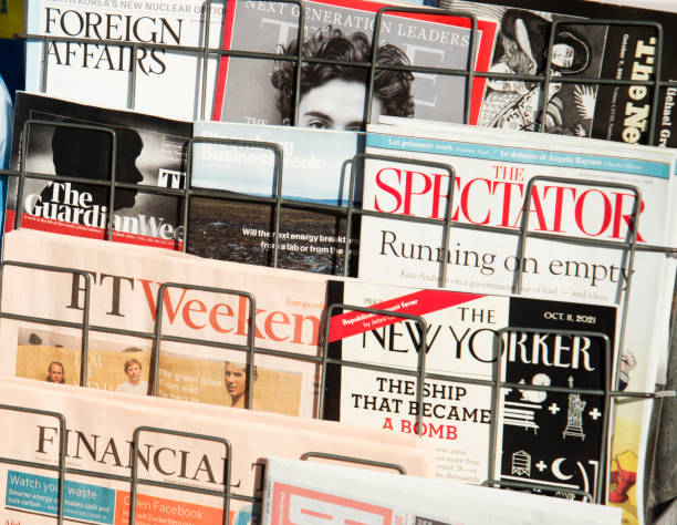 Stack of old rolled up newspapers close-up