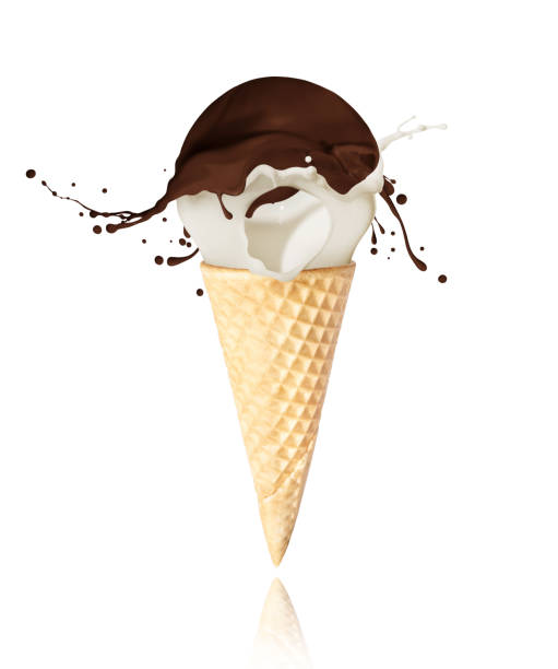 Ice Cream in Cone with Neon Lighting on Black Background, Summer Vibes Concept. Digitally generated image. 3d render.