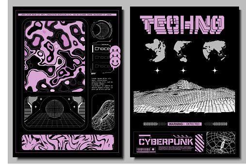 Sci fi and HUD box elements for Futuristic design. Abstract rave poster design template. Ideal for banner, flyer, invitation, business card.