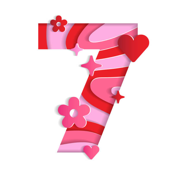 7 числовой день святого валентина любовь абстрактный символ шрифт номер бумага живой цветок сердце блеск красный розовый гора география ко - swirl vector decoration stencil stock illustrations