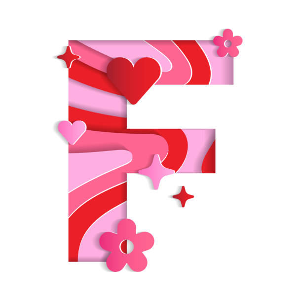 ilustrações de stock, clip art, desenhos animados e ícones de f alphabet valentines day love abstract character font letter paper lively flower heart sparkle shine red pink mountain geography contour map 3d layer paper cutout card web banner vector illustration - backgrounds light wave pattern waving