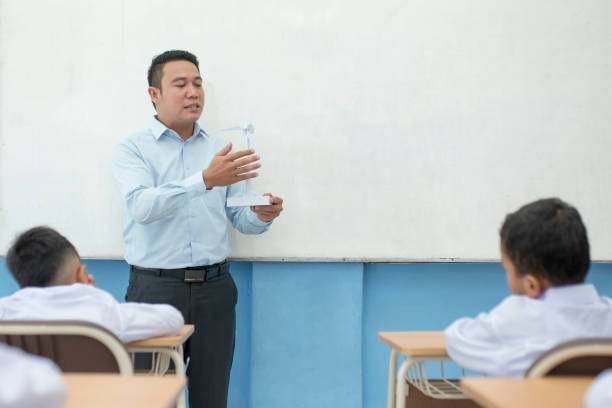 Teacher teaching concepts of windmill in the classroom to students