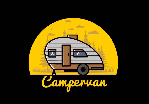 teardrop camper vintage ilustracja - tear drop camper stock illustrations