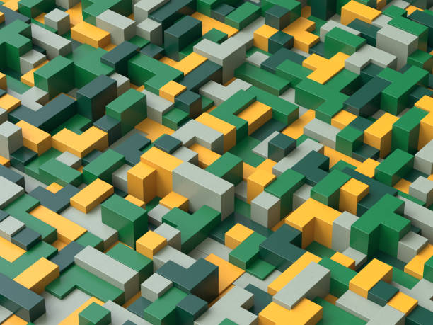 3D abstract background of multi-colored wooden blocks