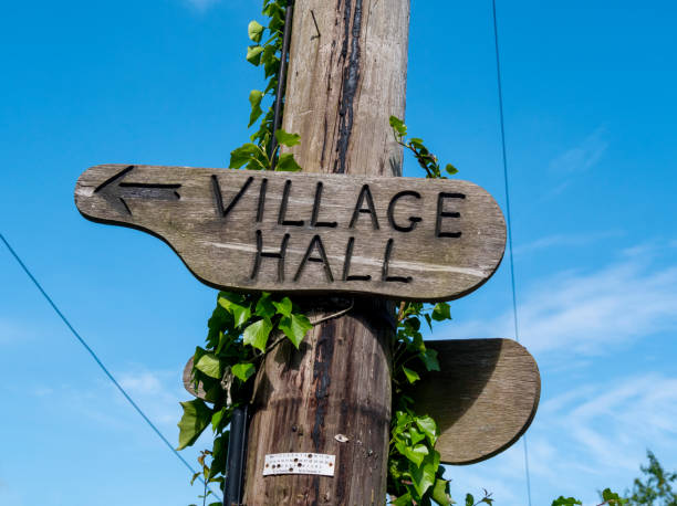istock Village Hall - sign on a telegraph pole 1408068003
