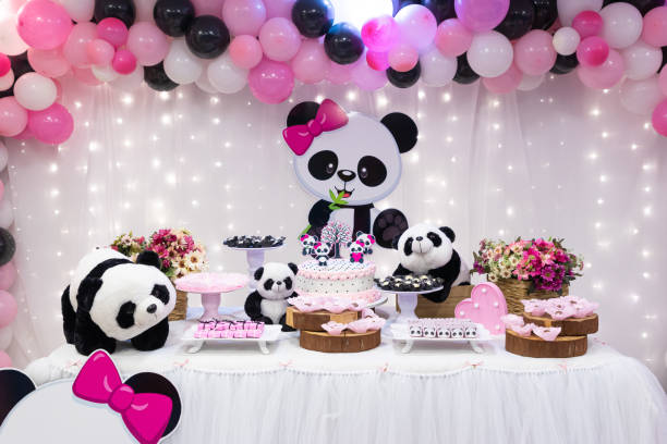 istock Girls birthday party with panda bear decoration 1408068021
