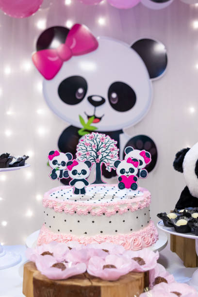 Panda bear themed birthday cake for children's birthday