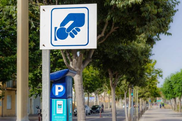 Parking ticket machine in public parking lots Barcelona, Spain - July 2, 2022. Parking ticket machine in public parking lots pomegranate in spanish stock pictures, royalty-free photos & images