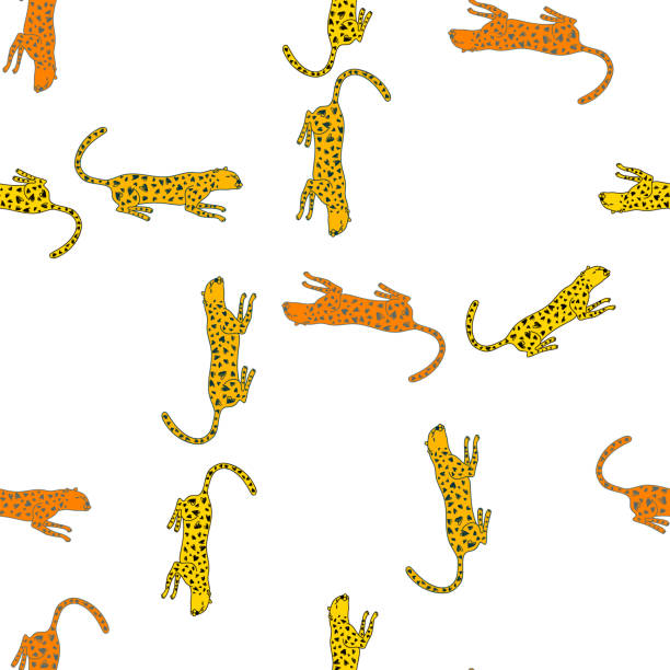Doodle cheetah seamless pattern. Hand drawn cute leopard endless wallpaper. Wild animals background. Doodle cheetah seamless pattern. Hand drawn cute leopard endless wallpaper. Wild animals background. Great for fabric design, textile print, wrapping, cover. Vector illustration. cute cheetah print cartoon stock illustrations