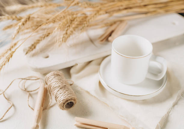 istock white cup, white mug, rustic style mug mockup, ecological product. 1408077778