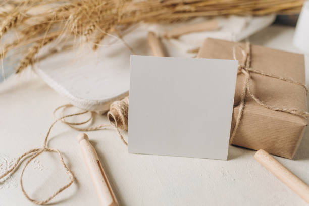 istock Blank paper card mockup, envelope, rustic style. Eco friendly. Bussines card card design,  card template. 1408077949
