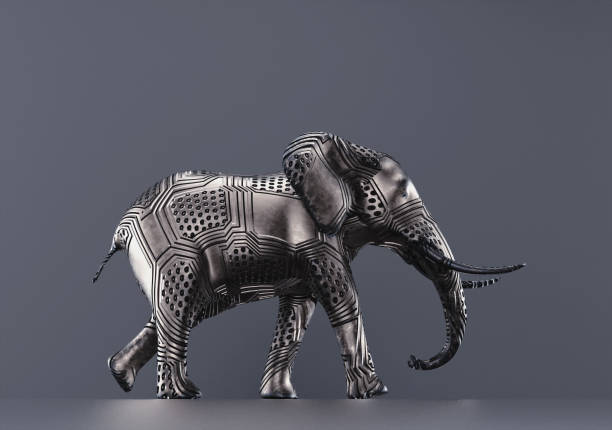 Elephant made of metal plates. Be different and mindset concept. This is a 3d render illustration