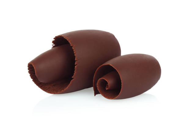 Chocolate Curls on white background stock photo