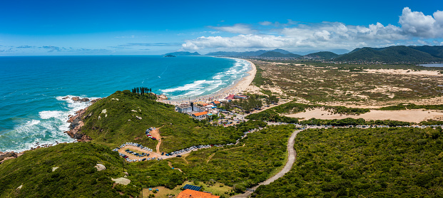 Aerial view of the ecological dune park in Florianopolis, Brazil