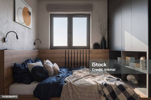 Small And Comfortable Bedroom With Window Stock Photo - Download Image Now - Domestic Room, Small, Bedding