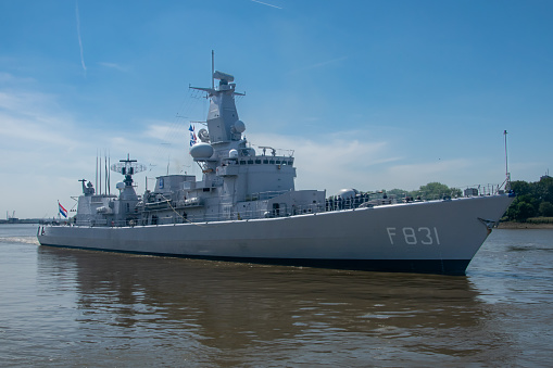 Dutch warship F831 named Zr.Ms. Van Amstel that was put into service on 27 May 1993. It is a Multipurpose frigate (M-frigate) and can be used for surface warfare and anti-submarine warfare. It has its own air defense on board.\nOn the bow is the NATO designation of the frigate: F831.\nPhotographed in Antwerp (Belgium) during the celebration of 75 years of the navy)
