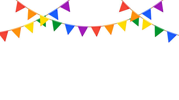istock LGBT garland. Rainbow color pennants chain. Party bunting decoration. Triangle celebration flags for pride decor. Vector footer and banner background 1408089949