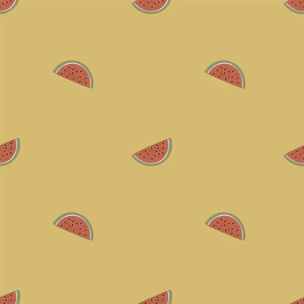 Vector illustration of Seamless pattern with hand-drawn watermelon slices. Fruit print.