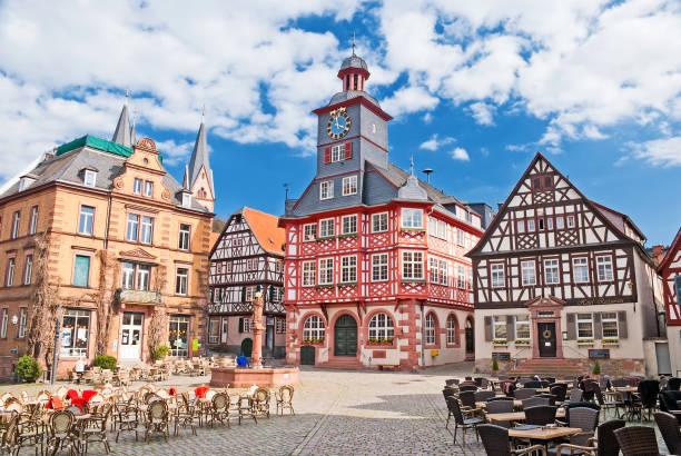 Timber-framed old city hall of Bensheim on the Bergstraße route in southern Hesse in Germany Timber-framed old city hall of Bensheim on the Bergstraße route in southern Hesse in Germany odenwald photos stock pictures, royalty-free photos & images