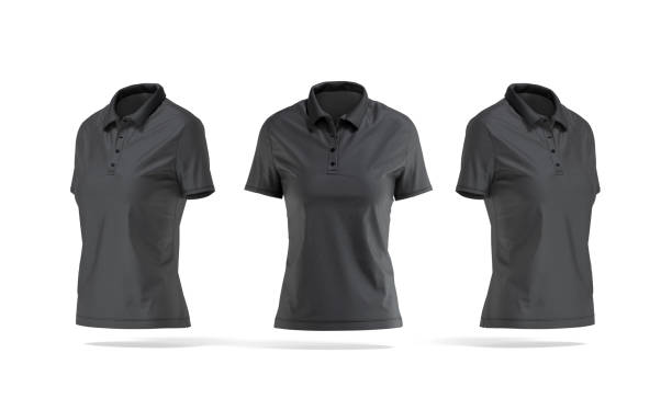 istock Blank black women polo shirt mockup, front and side view 1408095500
