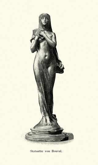 Vintage illustration, Art Nouveau period statue, Statuette of a woma after Maurice Bouval, 1890s