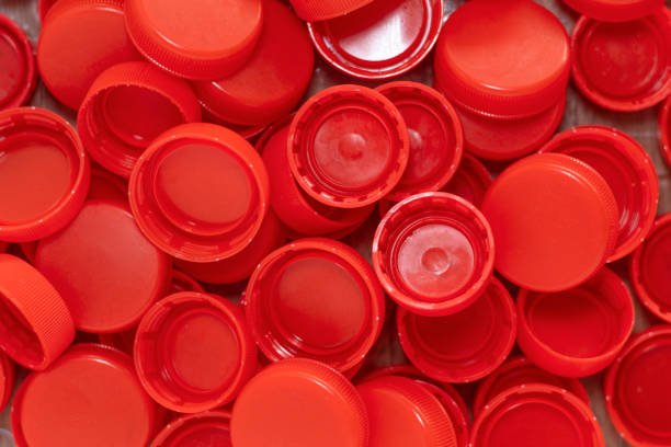 istock Close up of red plastic bottle caps 1408099767