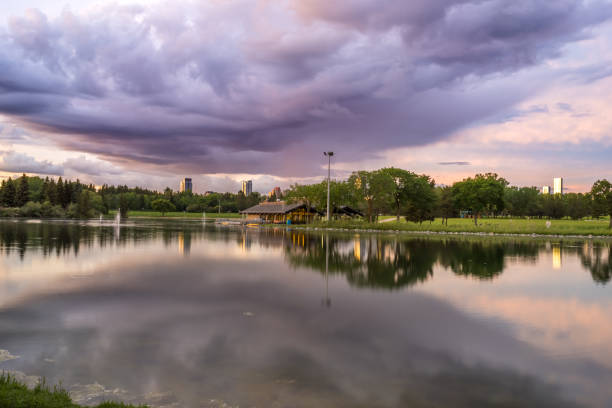 On Mirror Lake in Camrose, Alberta, a park and viewing area near the lake.