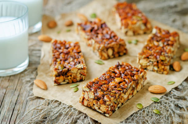 istock Healthy honey nuts bars with milk 1408103420