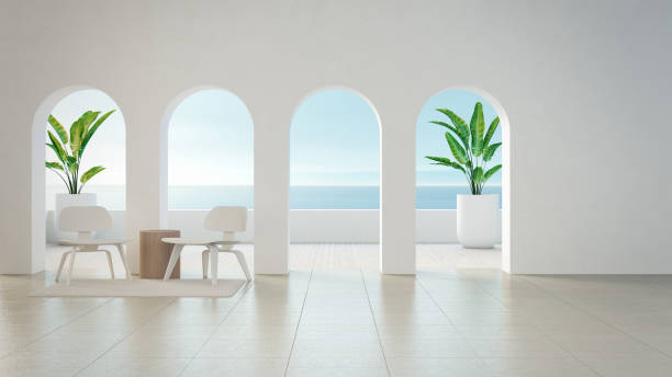 istock Chair in white room Santorini style - 3D rendering 1408105349
