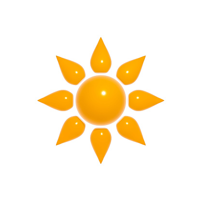 Cartoon plastic yellow cute sun with isolated on white background, 3d illustration