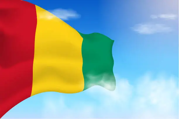 Vector illustration of Guinea flag in the clouds.