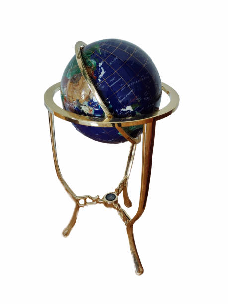 istock Vintage globe on long legs and with compass on white clipping path background 1408111468
