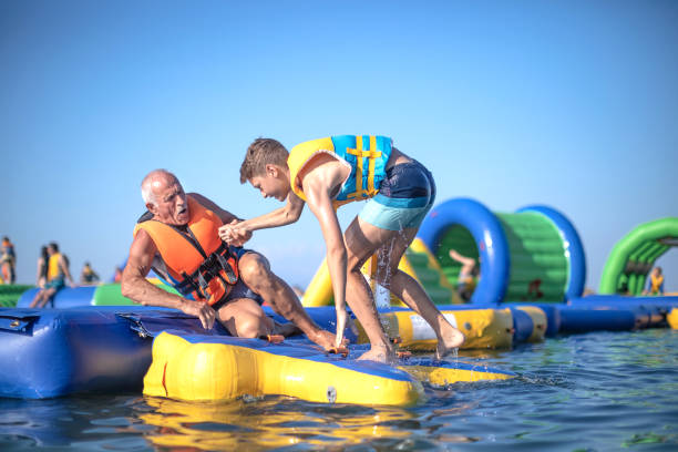 istock Old senior having fun in Water Park 1408113536