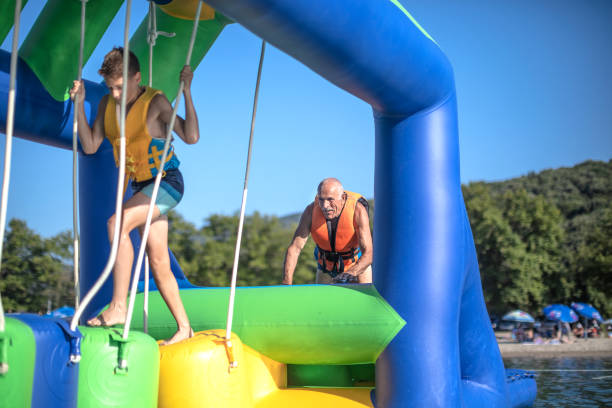 istock Old senior having fun in Water Park 1408113643