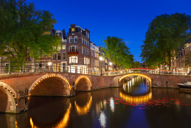 istock Canal in Amsterdam at night 1408116597