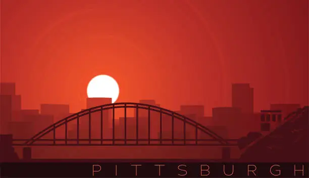Vector illustration of Pittsburgh Low Sun Skyline Scene